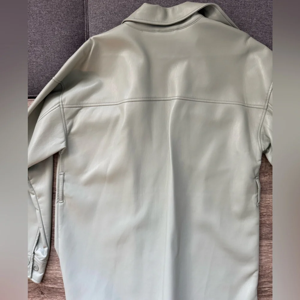 Aritzia Babaton Sage Green Faux Leather Shirt - Picture 5 of 7